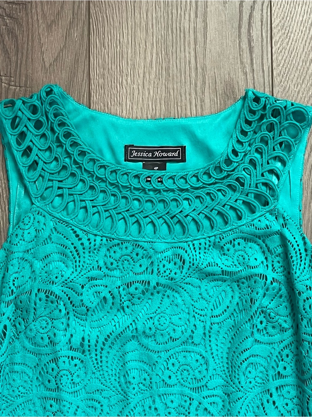 NWT Jessica Howard 4P Teal Green Crochet Lace Sleeveless Cocktail Dress - Picture 2 of 9